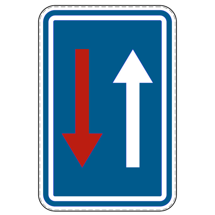 Panneau de signalisation rectangulaire fond bleu "avec flèche - priorité" (B21)